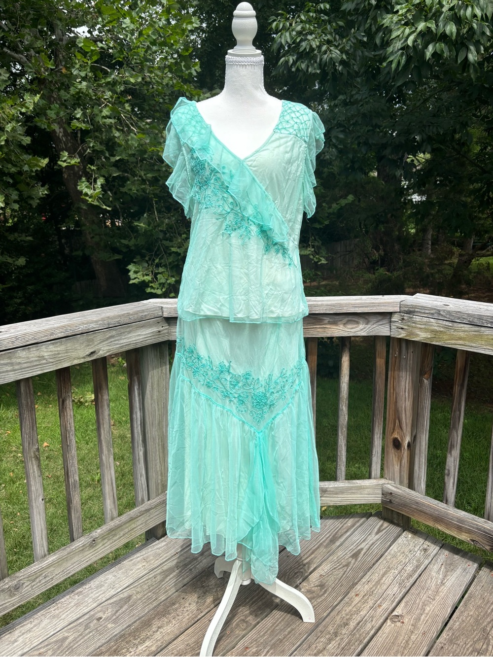 Vintage turquoise fairy beaded skirt and top set from the pyramid collection